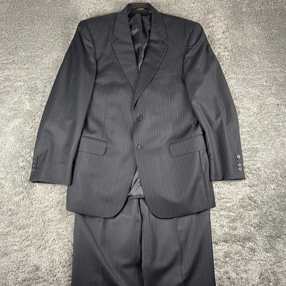 Jos A Bank 2 Piece Suit Men 41R Blazer 35x31 Pant Pinstripe Signature Gold Wool